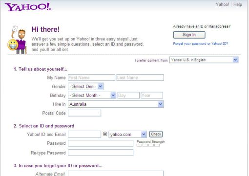 yahoo mail sign up free email